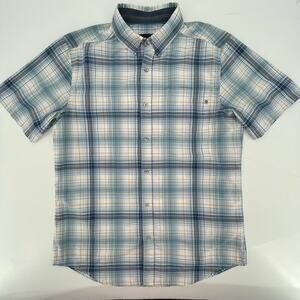 Marmot Blue and White Plaid Short Sleeve Button-Down Shirt